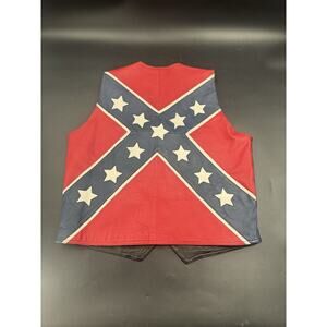 Vintage Civil War Flag Black Leather Biker Vest Bikers Dream Apparel Size XL HTF